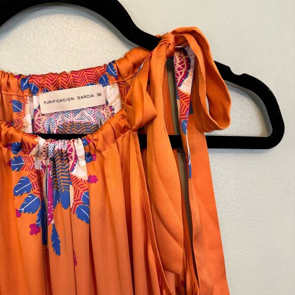 Purificacion Garcia Maxi Dress 36 Tie Halter Sleeveless Bohemian Orange - Picture 8 of 10